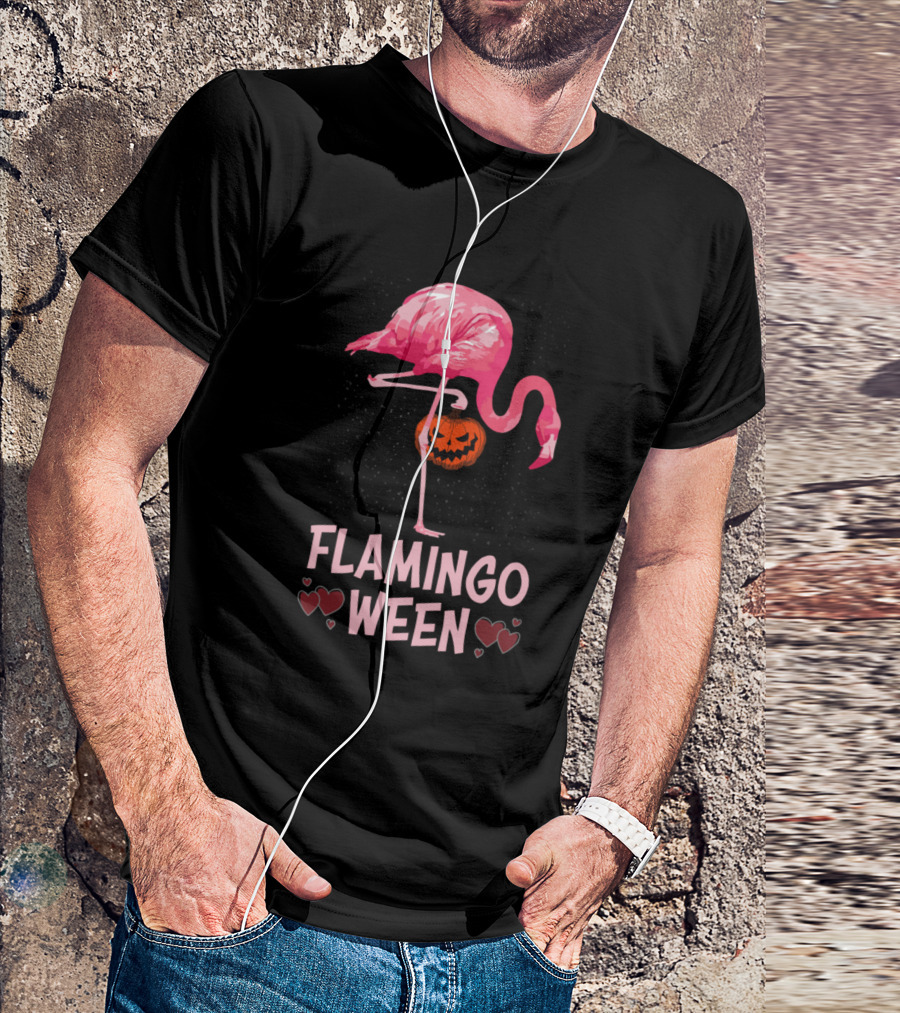 Flamingoween Halloween Flamingo With Pumpkin Trick Treat T-Shirt