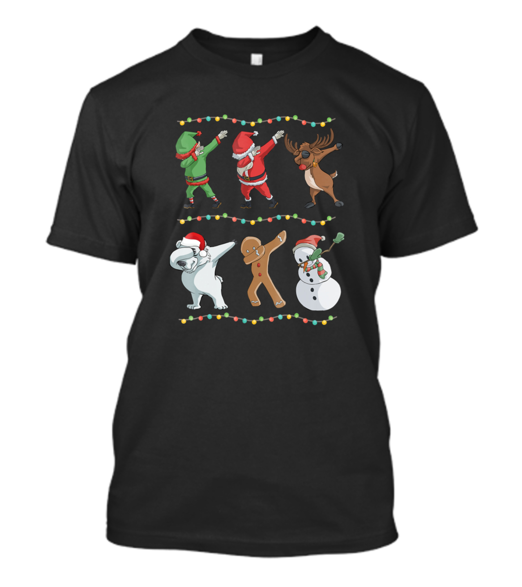 Dabbing Santa Elf Reindeer Polar Bear Gingerbread Snowman Christmas Lights T-Shirt