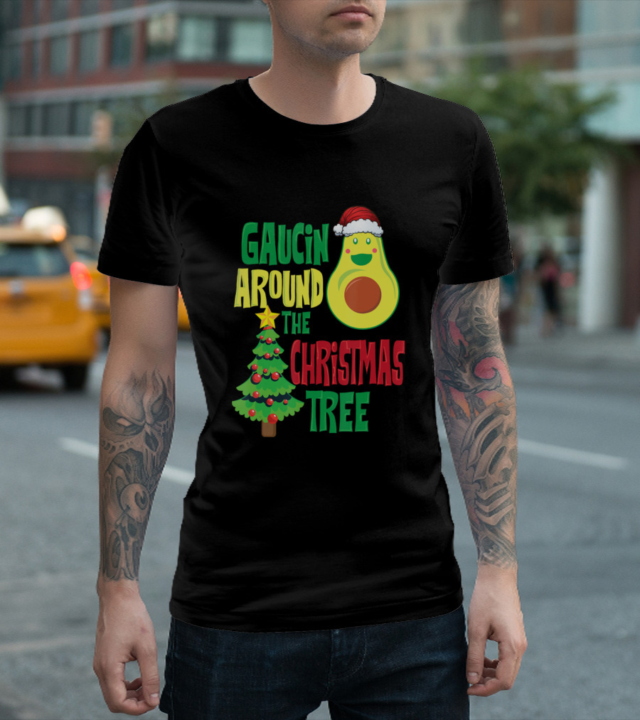 Guacin Around the Christmas Tree Avocado Santa Hat Holiday Fun T-Shirt