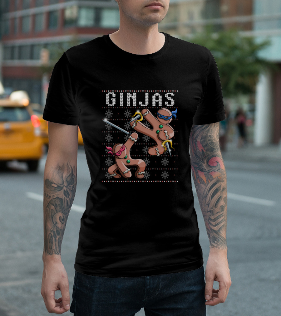 Ginjas Gingerbread Ninja Christmas Karate Combat T-Shirt