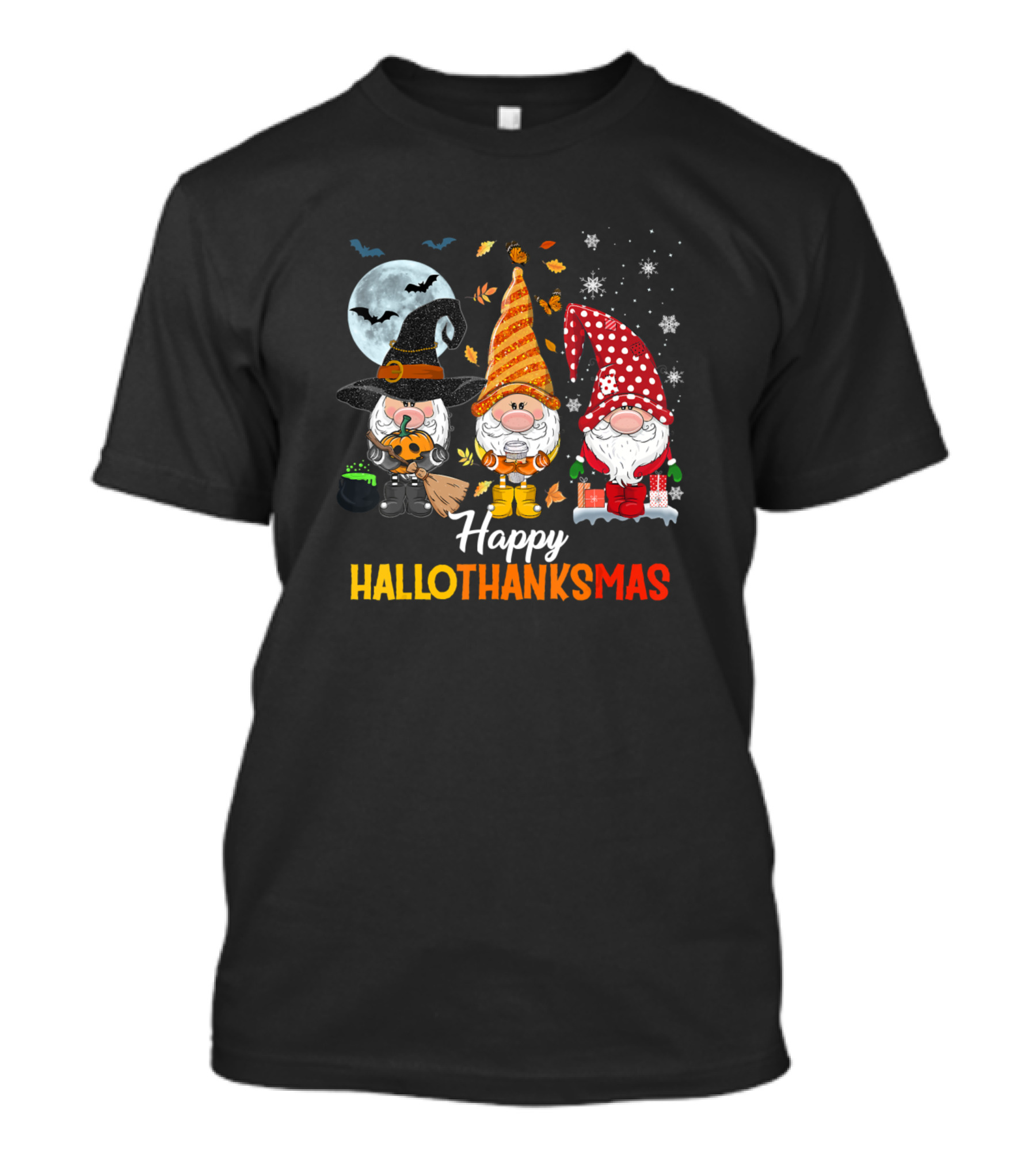 Happy HalloThanksMas Gnomes Halloween Merry Christmas T-Shirt