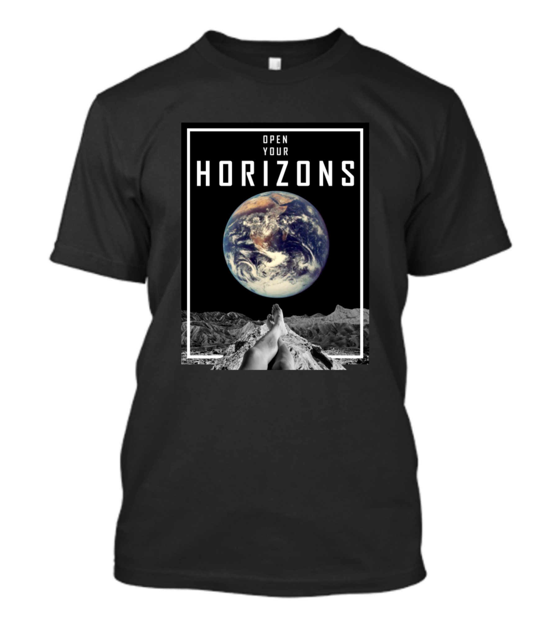 OPEN YOUR HORIZONS Earth View Space Exploration Moon Surface T-Shirt