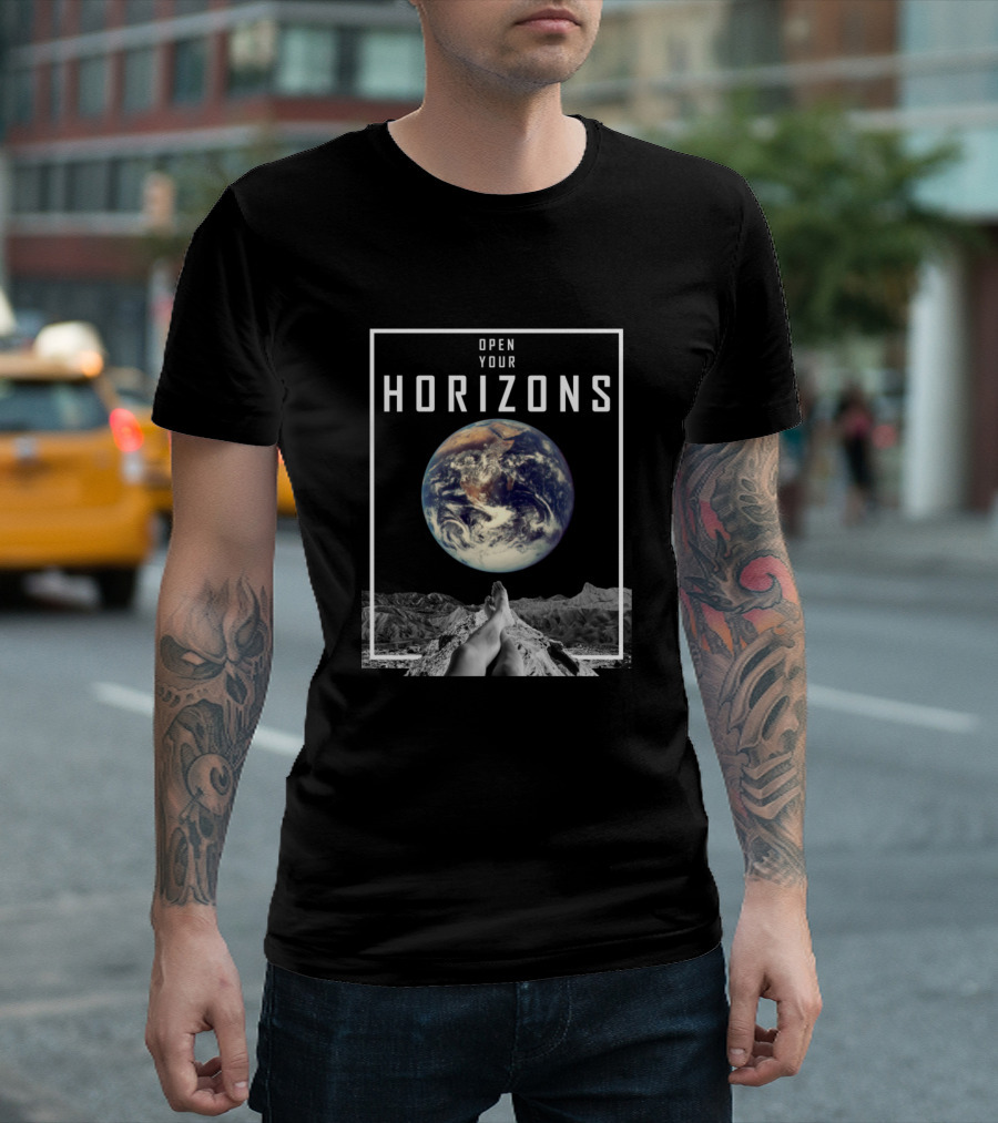 OPEN YOUR HORIZONS Earth View Space Exploration Moon Surface T-Shirt