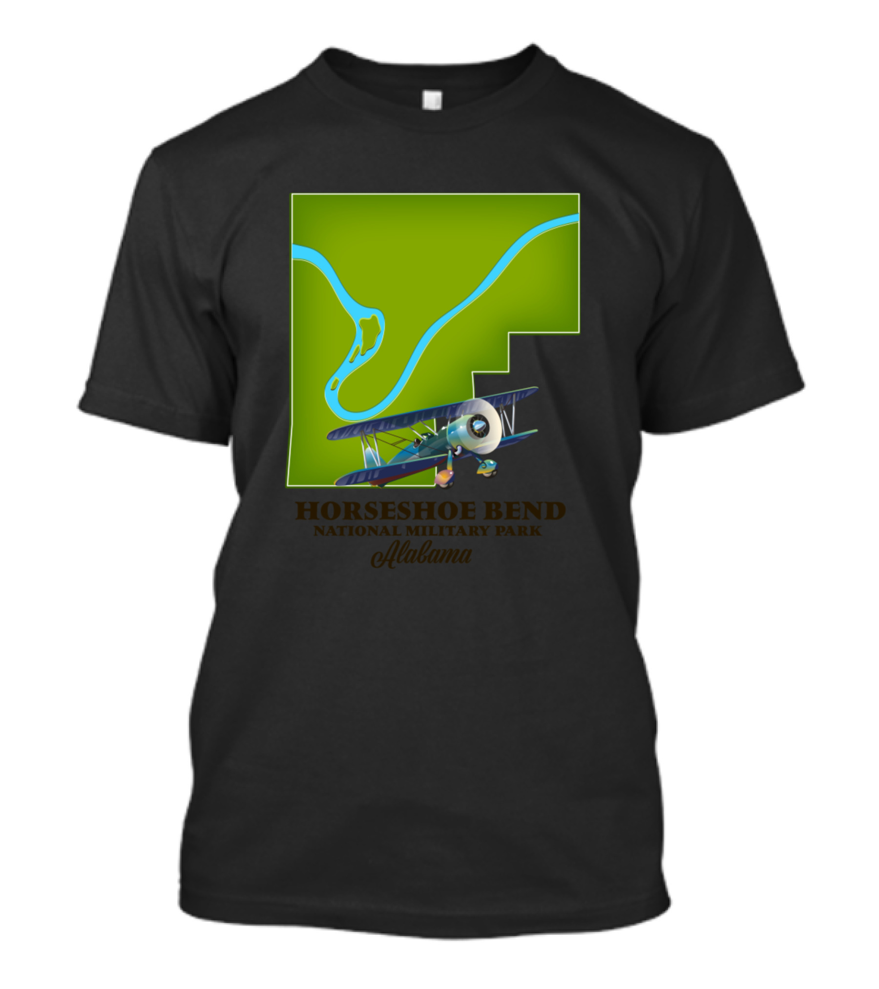 Horseshoe Bend National Military Park Alabama With Airplane And River Map T-Shirt