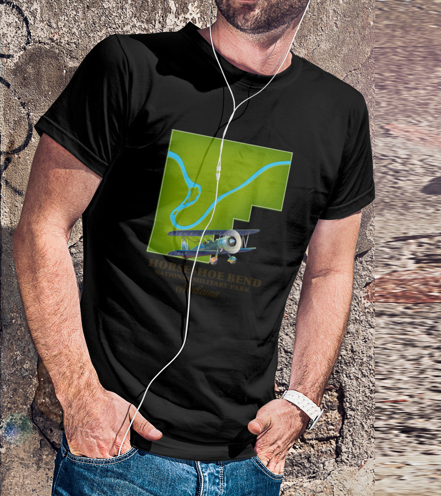 Horseshoe Bend National Military Park Alabama With Airplane And River Map T-Shirt