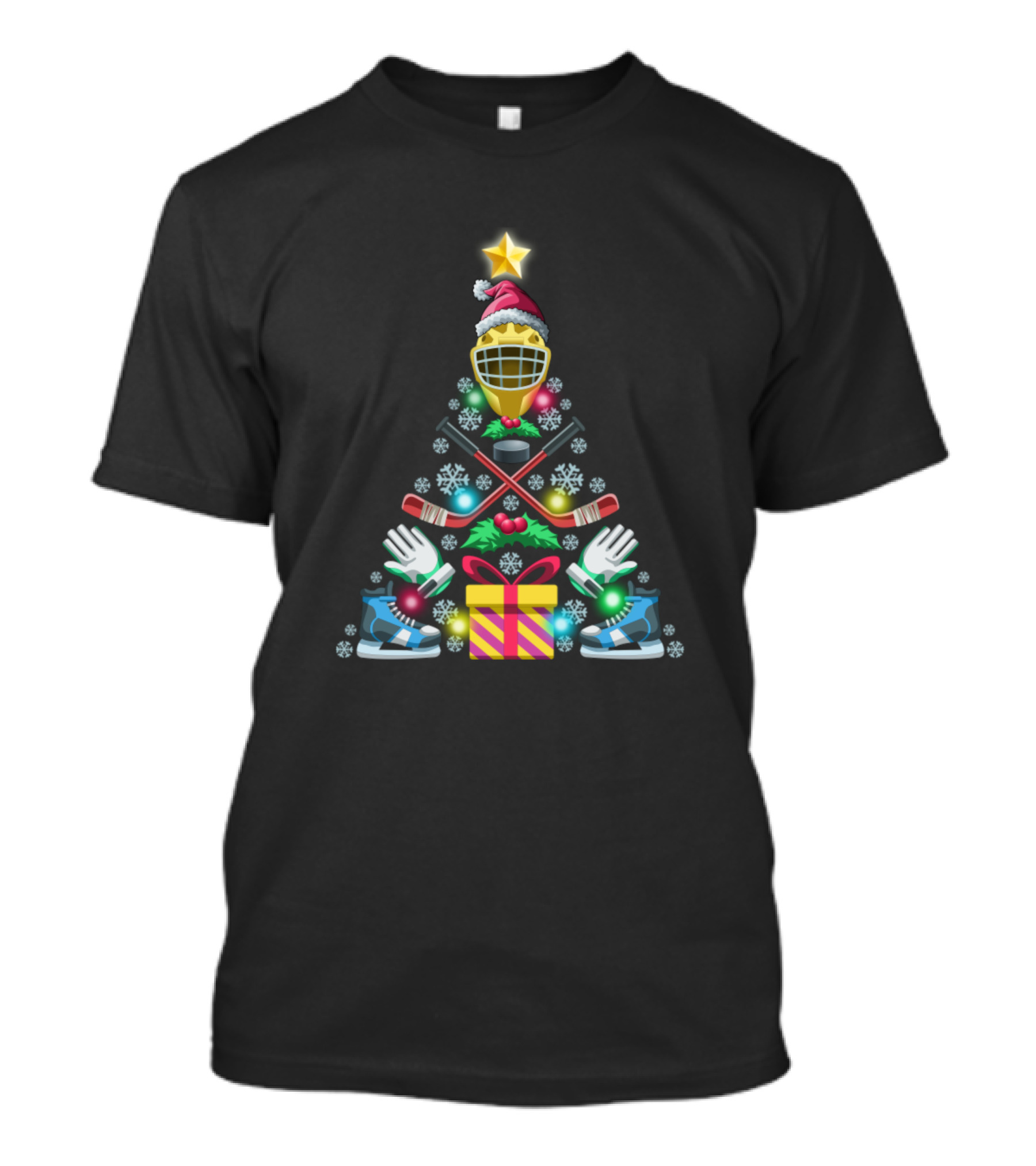 Ice Hockey Christmas Tree With Ornaments And Skates T-Shirt