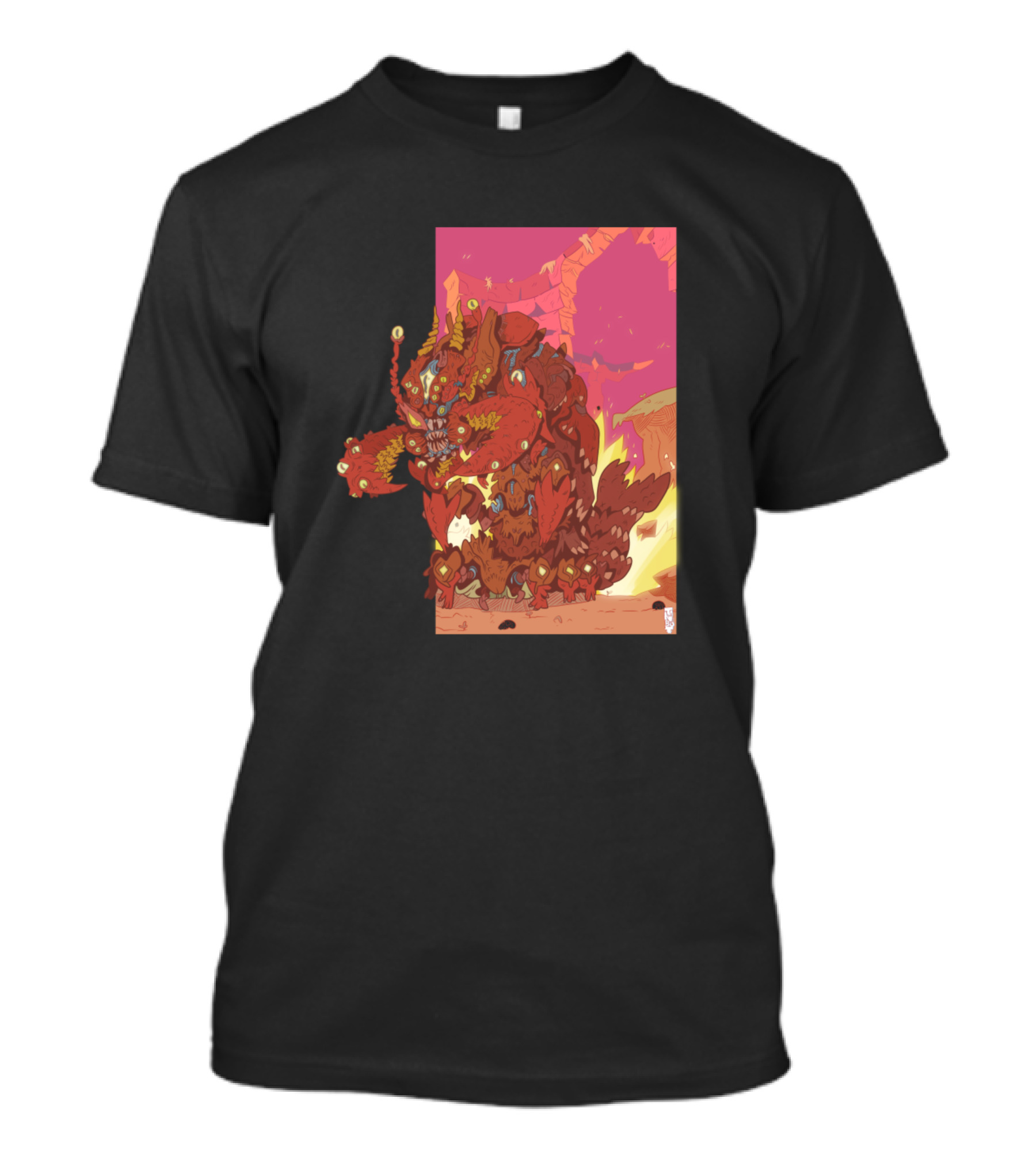 Loborostar Spectacular Crimson Creature In Fiery Landscape T-Shirt