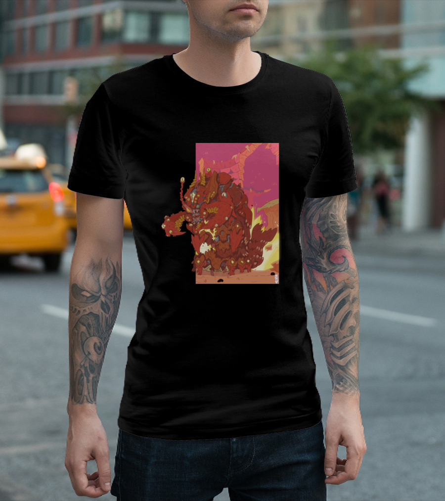 Loborostar Spectacular Crimson Creature In Fiery Landscape T-Shirt
