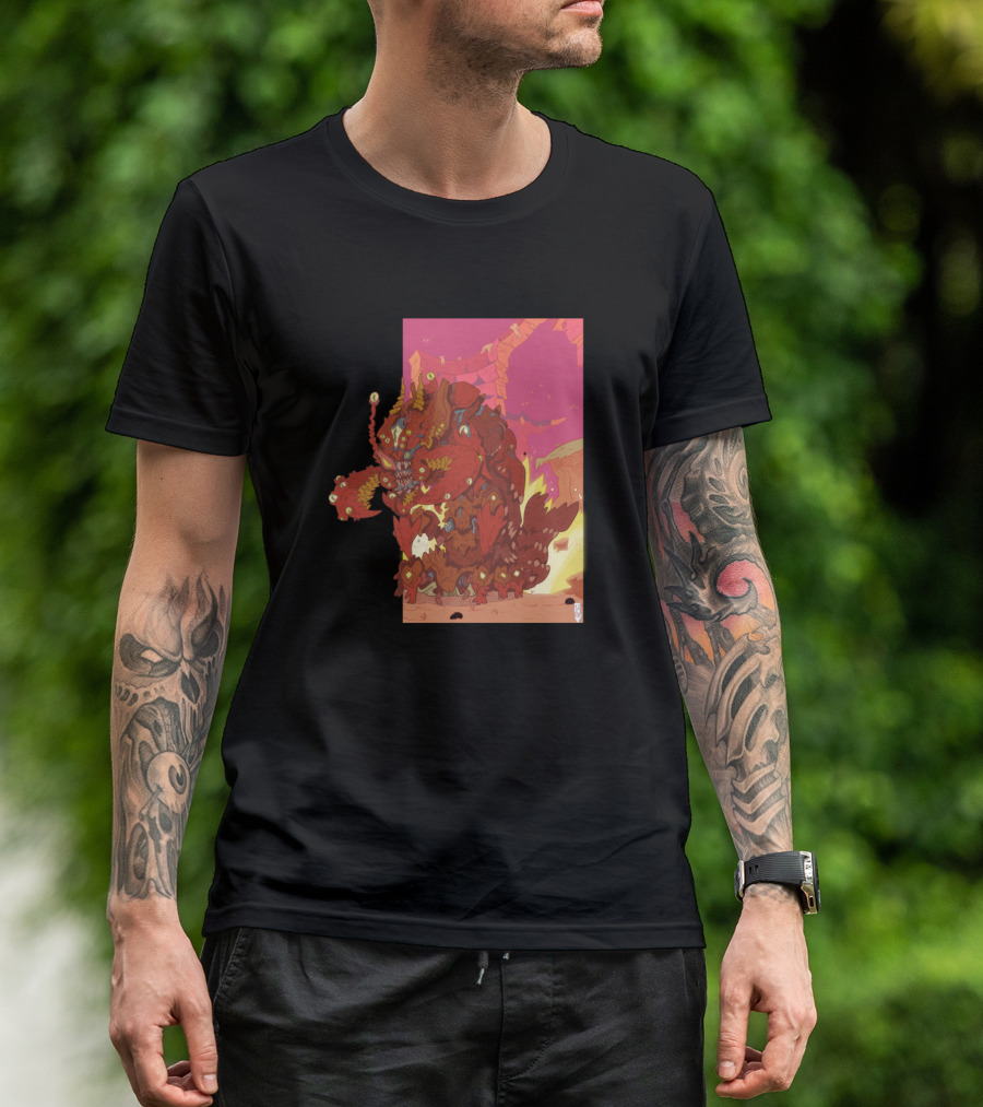 Loborostar Spectacular Crimson Creature In Fiery Landscape T-Shirt