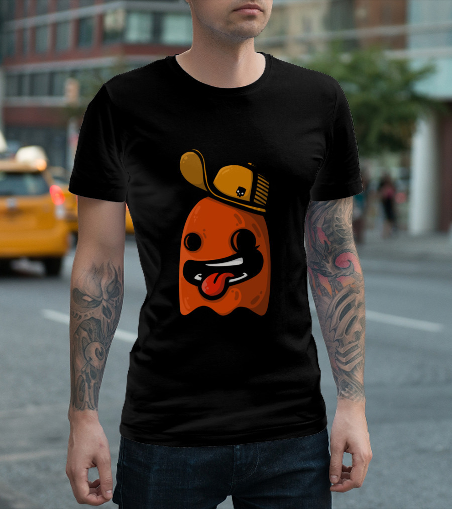 Orange Ghost with Cap and Playful Face T-Shirt