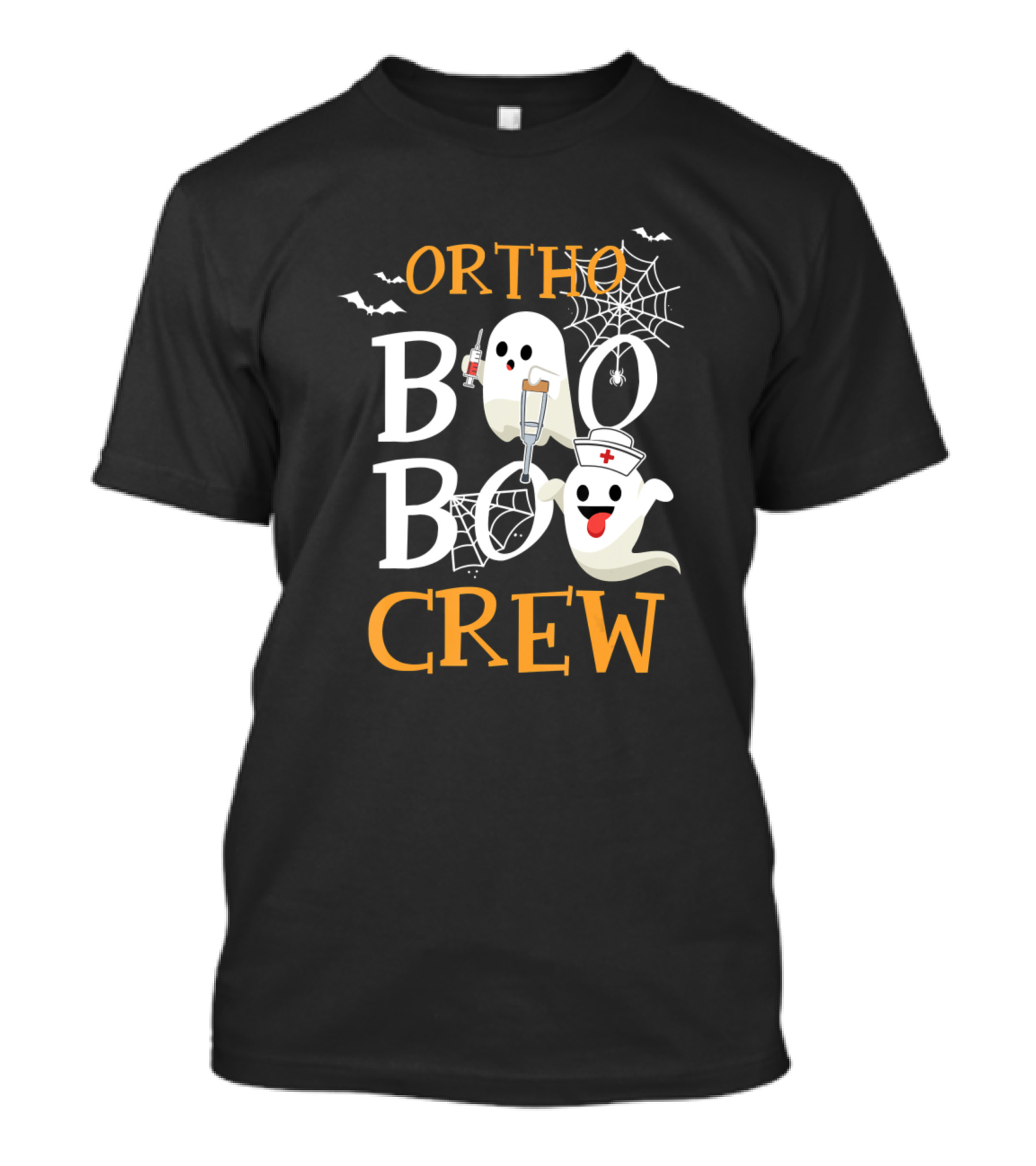 Ortho Nurse Boo Boo Crew Ghosts With Crutch And Spiderweb T-Shirt