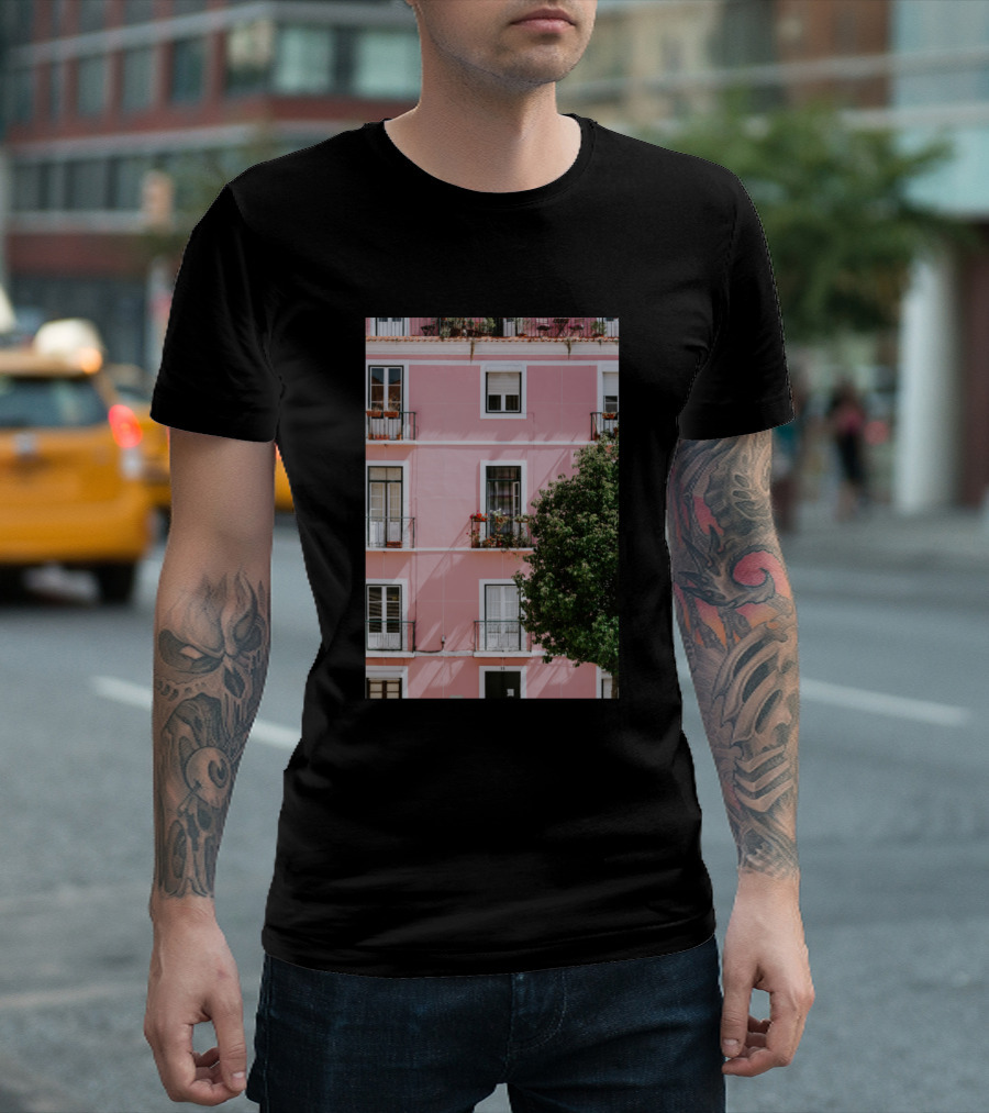 Pink Building with Balconies in Lisbon Portugal Photograph T-Shirt