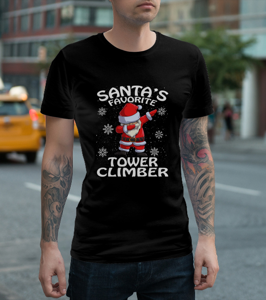 Santa's Favorite Tower Climber Dabbing Santa With Snowflakes T-Shirt