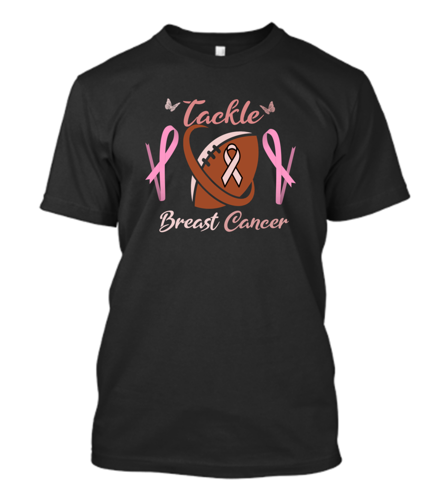 Tackle Breast Cancer Pink Ribbon Football Symbol Butterflies T-Shirt