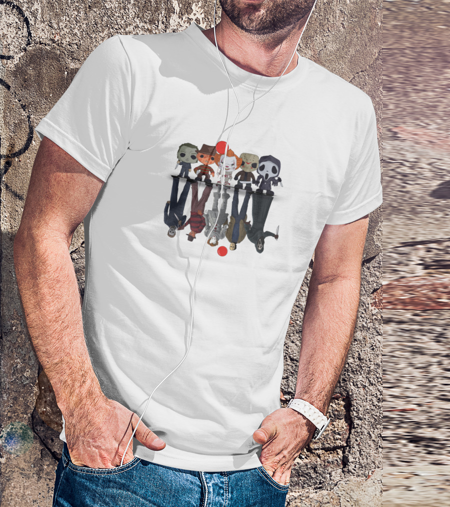 Iconic Villains Freddy Jason Michael Pennywise Ghostface Horror Reflections T-Shirt