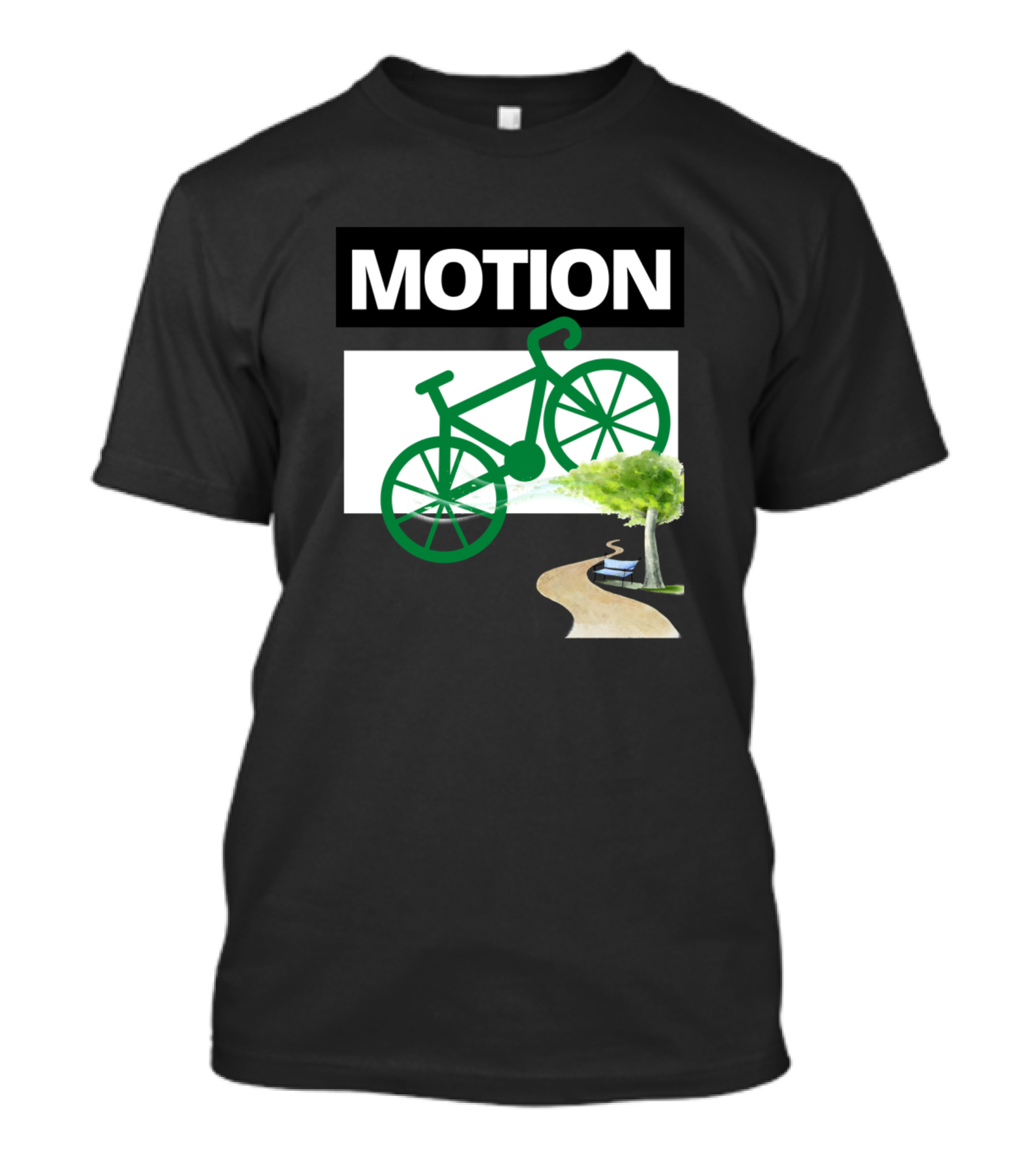 MOTION Bicycle And Scenic Pathway With Green Tree T-Shirt