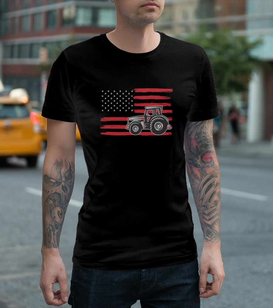American Flag Tractor Patriotic Farm Country USA T-Shirt