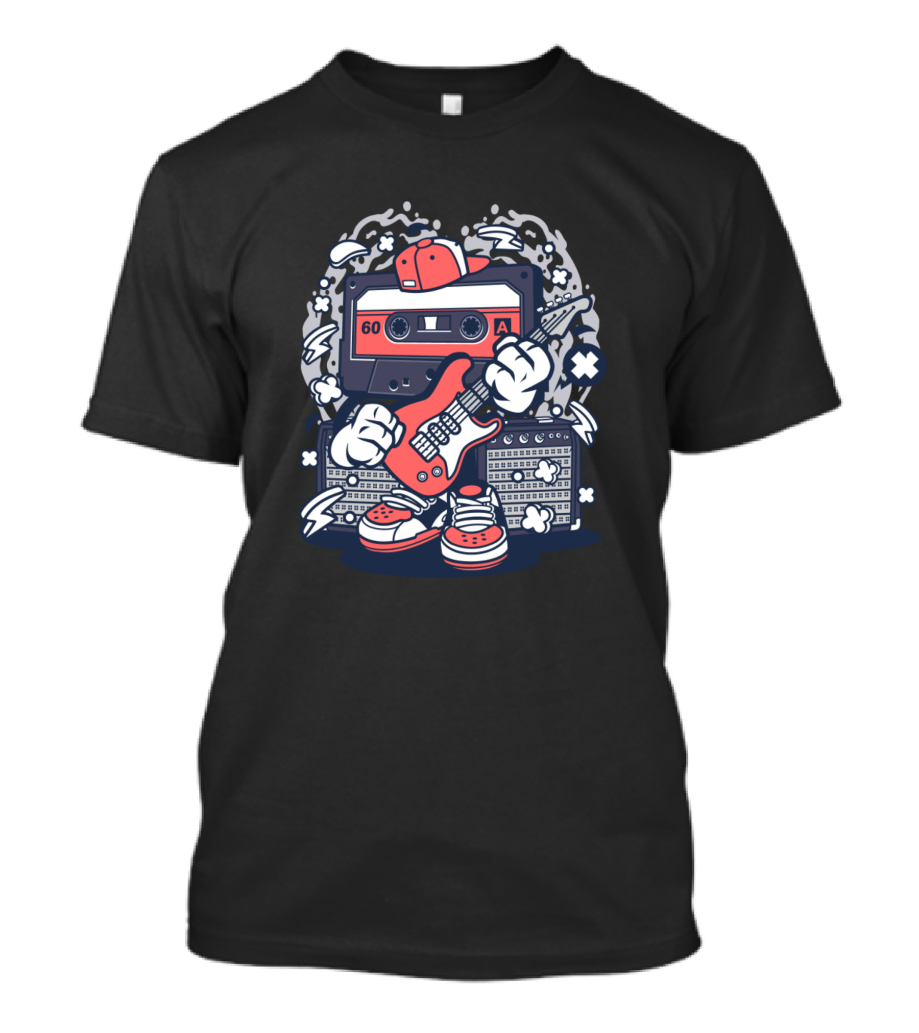 Cassette Rock Star Guitar Amp Animated Characters Comics T-Shirt