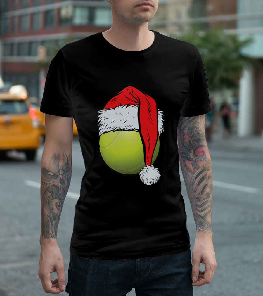Christmas Tennis Ball Santa Hat Funny Sport Holiday T-Shirt