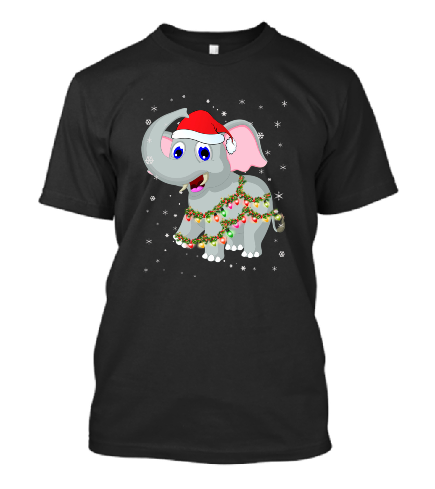 Elephant Christmas Lights Santa Hat Snowflakes T-Shirt