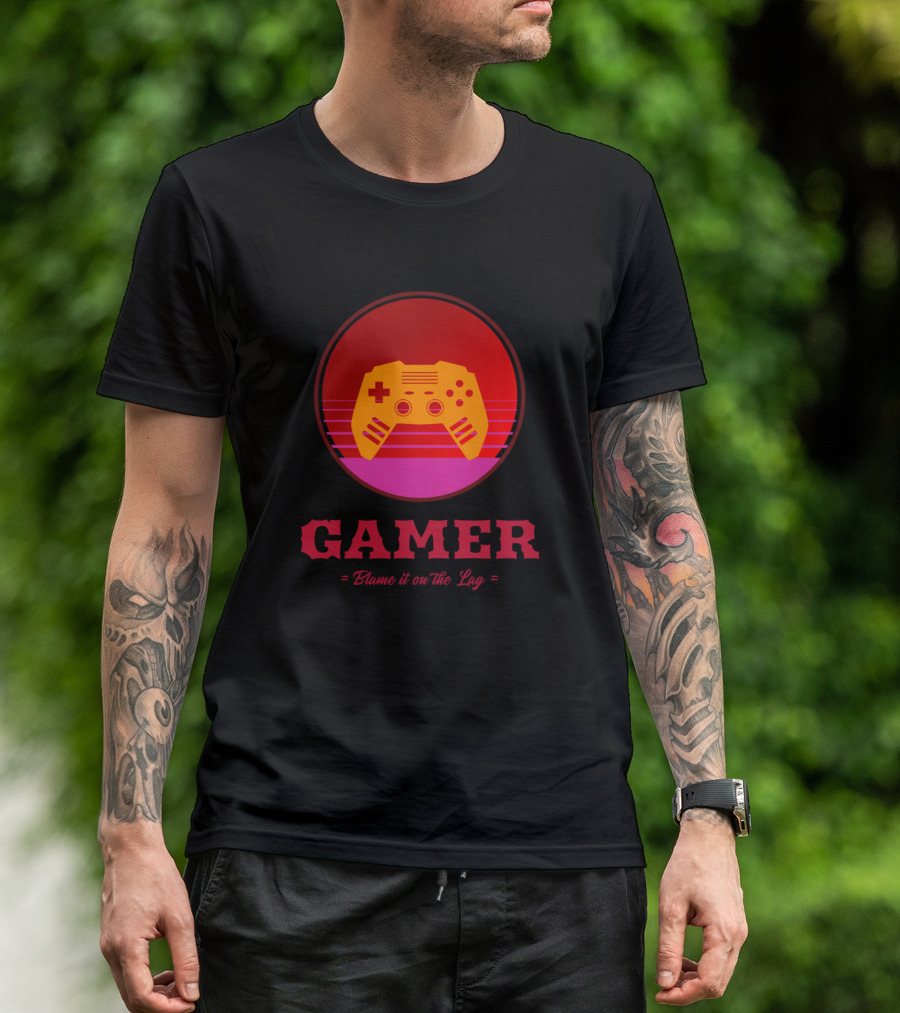 Gamer Blame It On The Lag Retro Sunset Game Controller T-Shirt