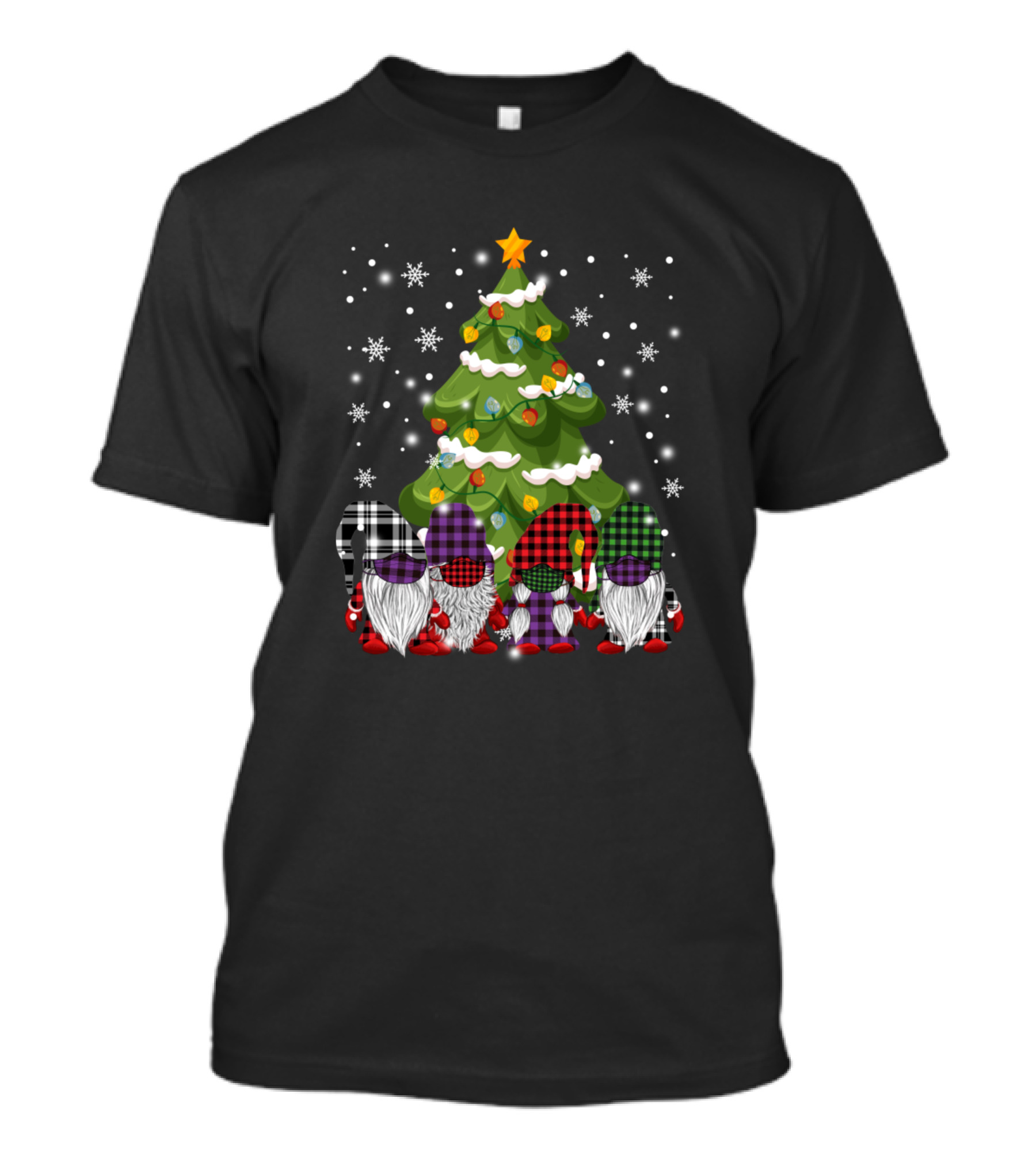 Gnomes In Mask Buffalo Plaid Christmas Tree Matching T-Shirt