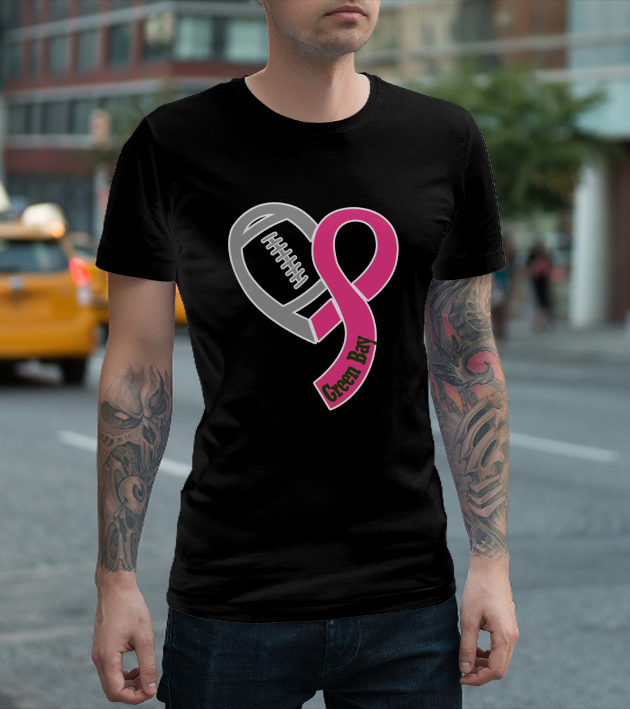 Green Bay Pro Football Breast Cancer Awareness Heart T-Shirt