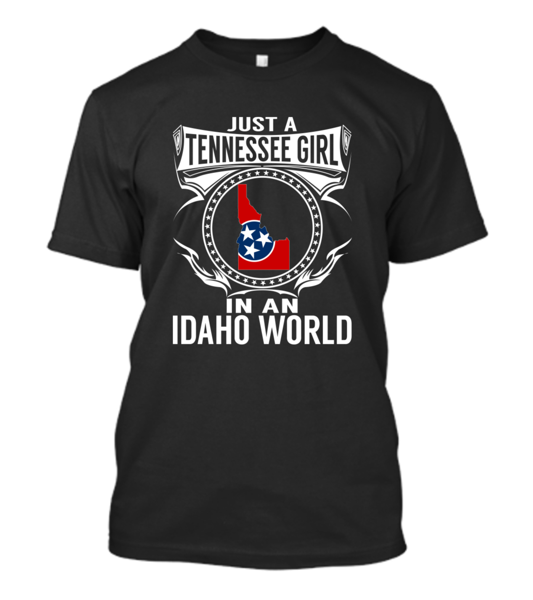 Just A Tennessee Girl In An Idaho World With Tennessee Flag Inside Idaho Map T-Shirt