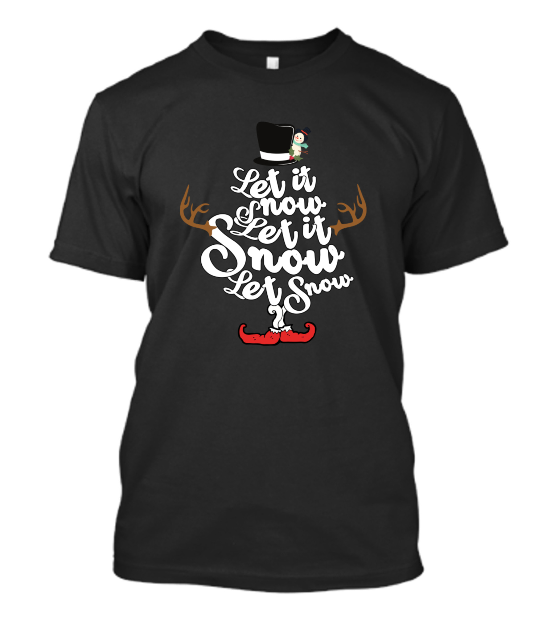 Let It Snow Top Hat Antlers And Elf Shoes T-Shirt