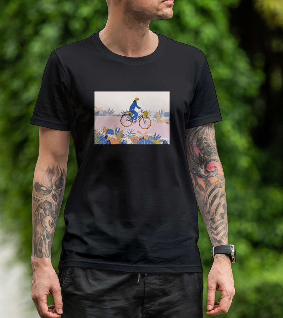 Nursing Cyclist In Colorful Floral Landscape T-Shirt