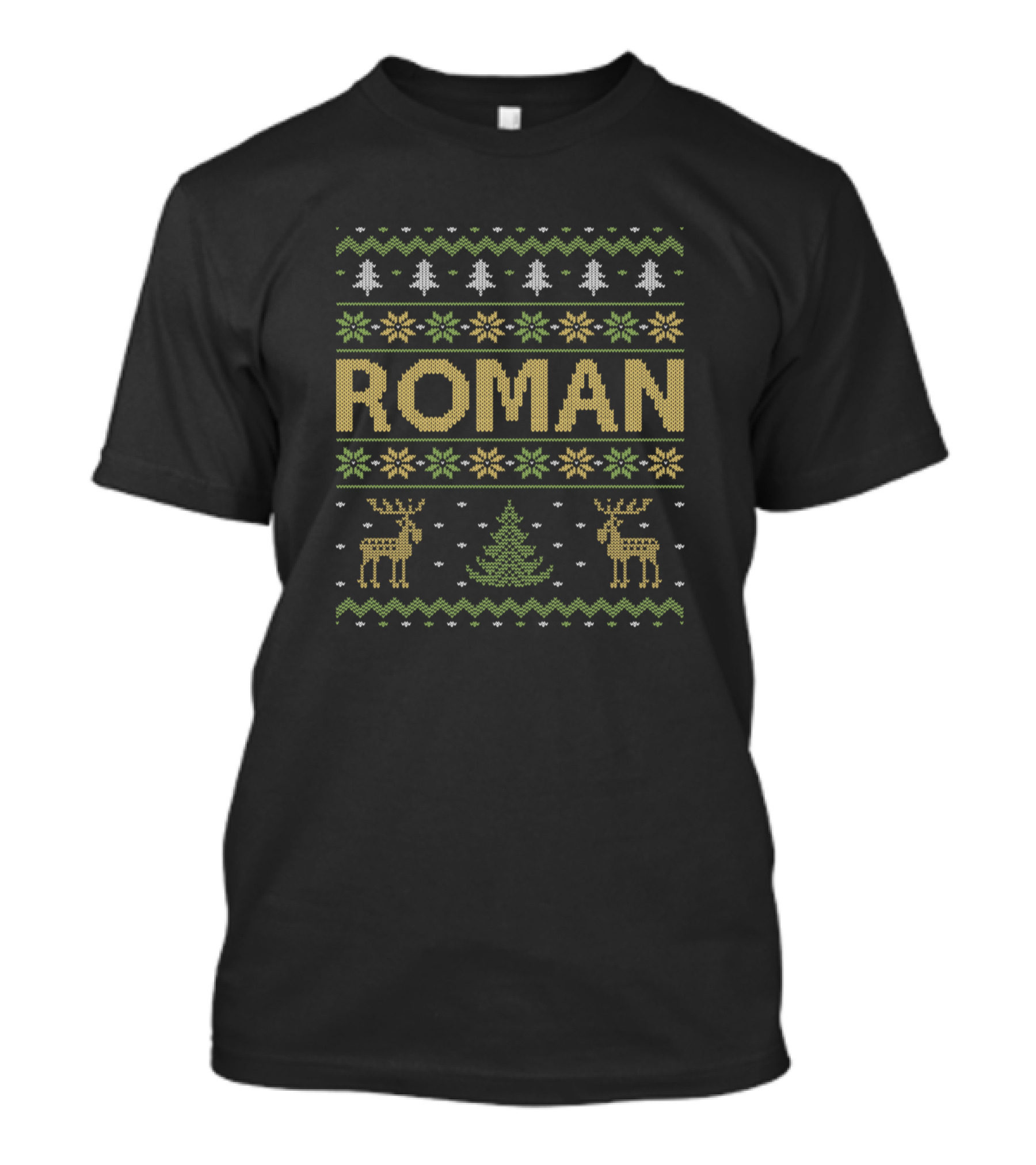 Roman Ugly Christmas Sweater With Reindeer And Tree T-Shirt