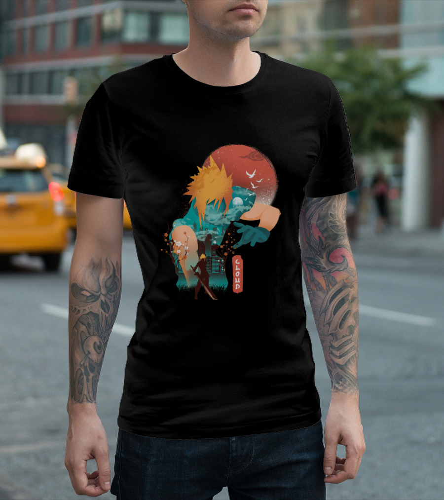 Cloud Soldier in Japanese Style with Cherry Blossoms and Moon T-Shirt