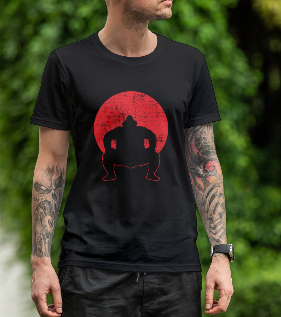 Sumo Wrestler Silhouette With Japanese Flag Circle Japan T-Shirt