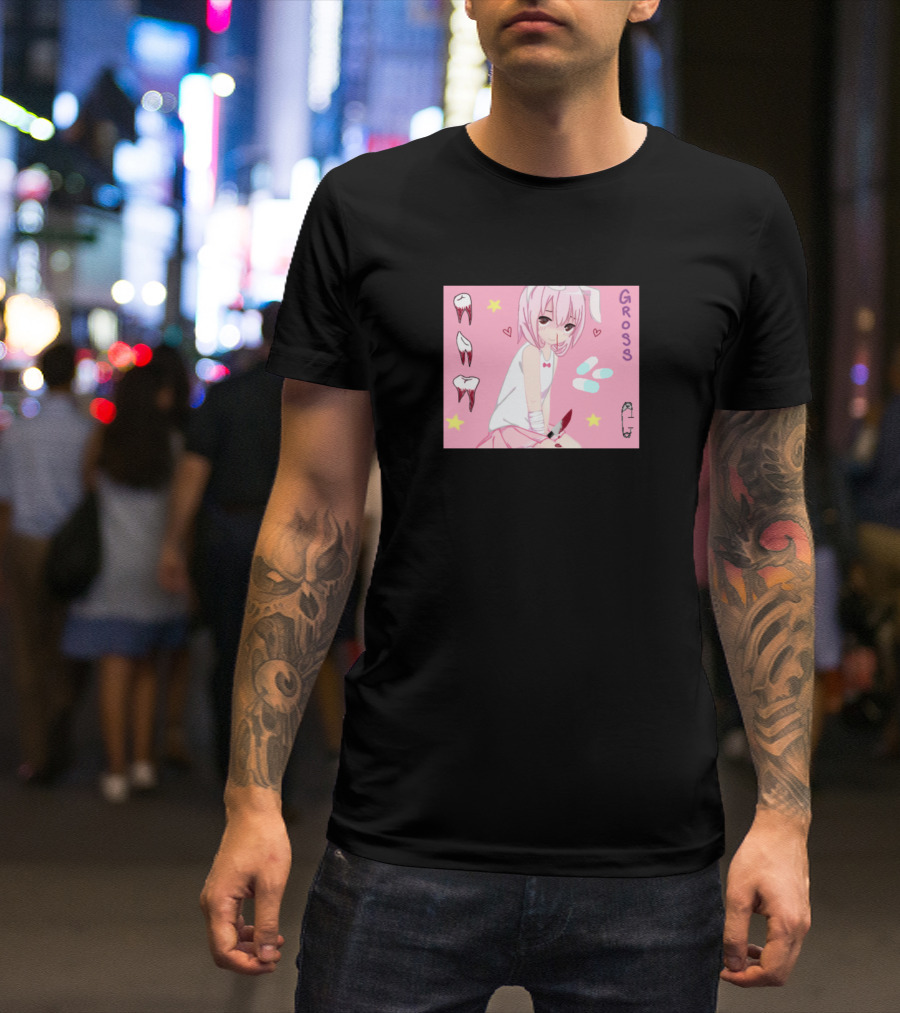 Canti God Gross Anime Character Pink Hair Teeth Hearts Stars T-Shirt
