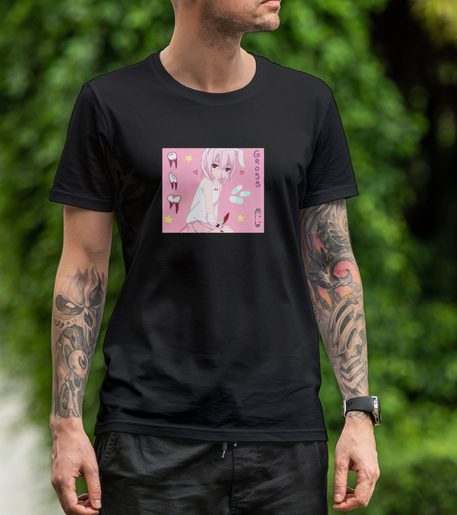 Canti God Gross Anime Character Pink Hair Teeth Hearts Stars T-Shirt
