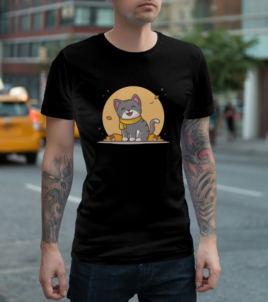 Cats Miaww Autumn Moon Blissful Kitten T-Shirt