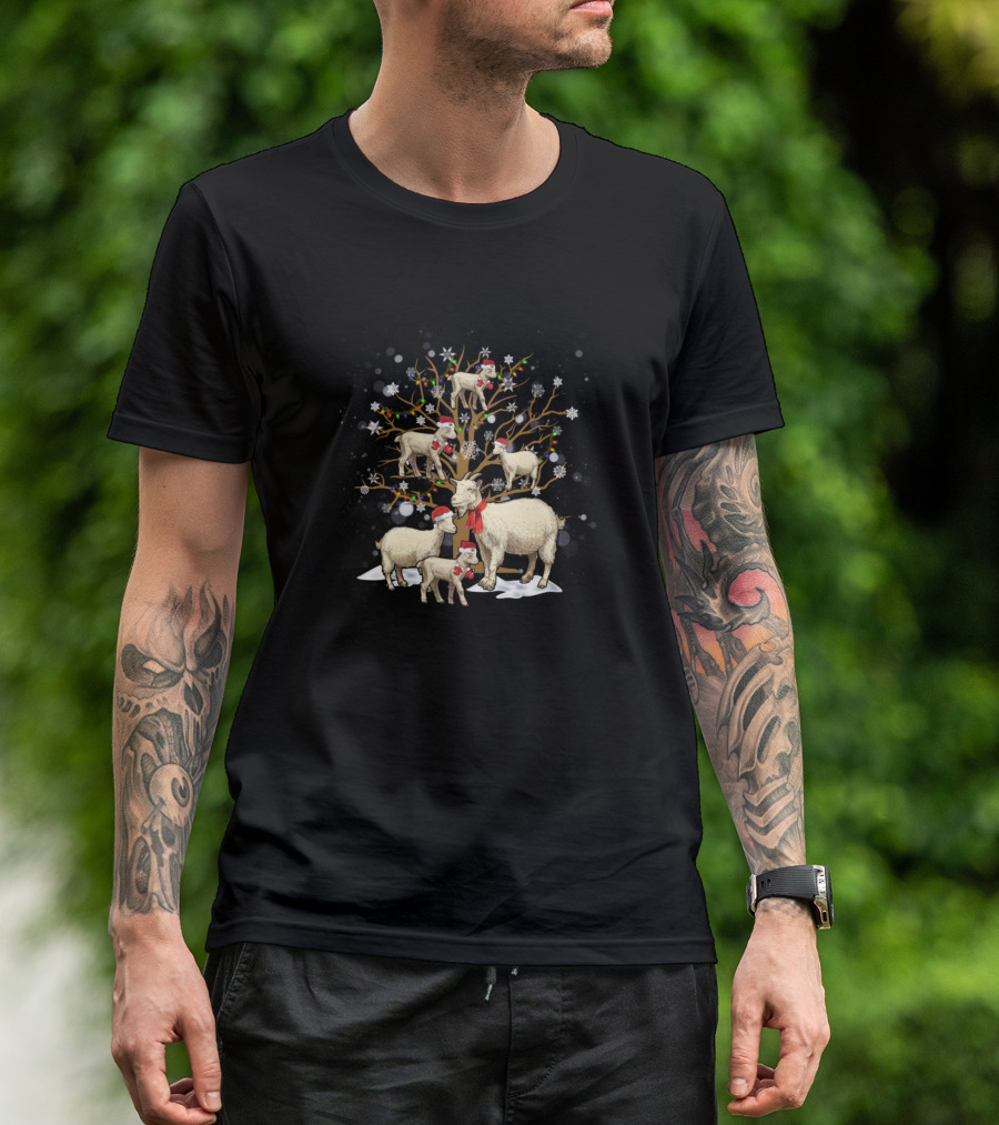 Christmas Goat On Tree Santa Goat Holiday Humor T-Shirt