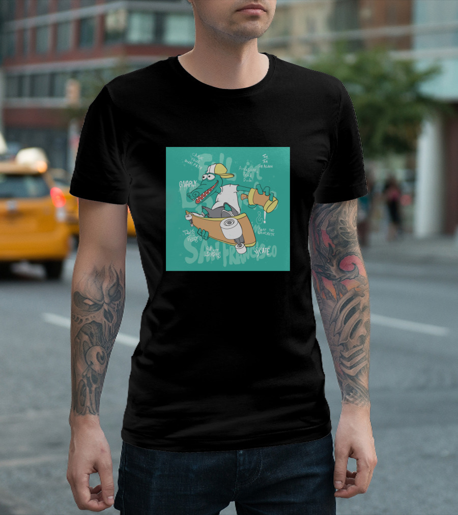 Crocodile Skateboarding San Francisco Gnarly Ride Skate Life T-Shirt