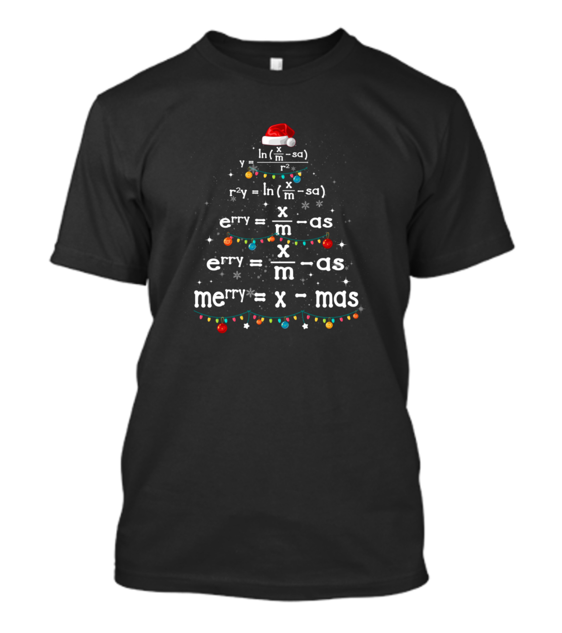 Merry Xmas Math Tree With Santa Hat And Lights T-Shirt