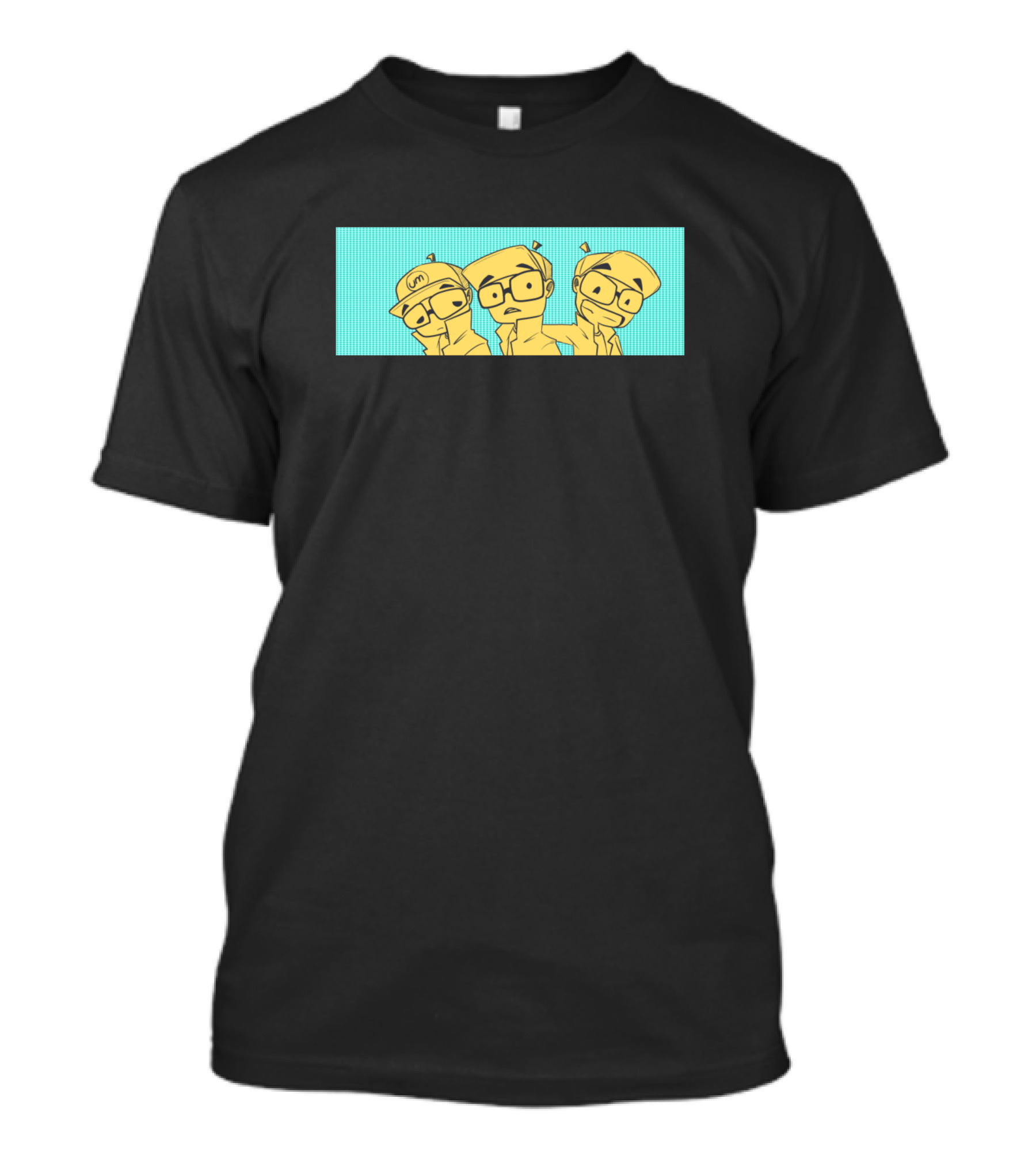 Emotions Trio Featuring Yellow Characters With Glasses In Cartoon T-Shirt