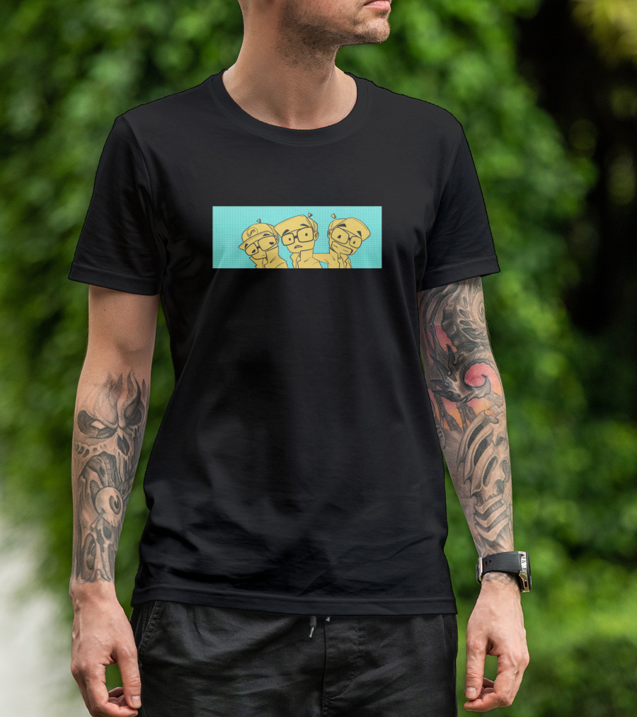 Emotions Trio Featuring Yellow Characters With Glasses In Cartoon T-Shirt
