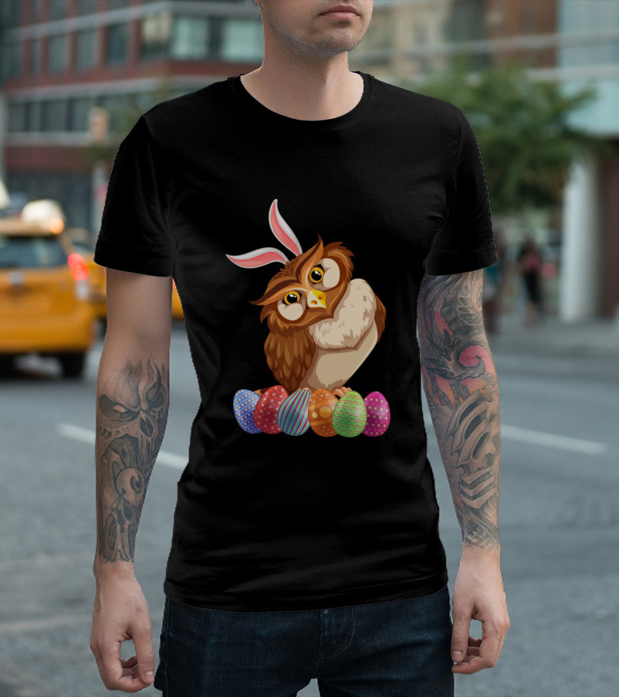 Fun Easter Day Owl Bunny Ear Egg Hunting Rabbit T-Shirt