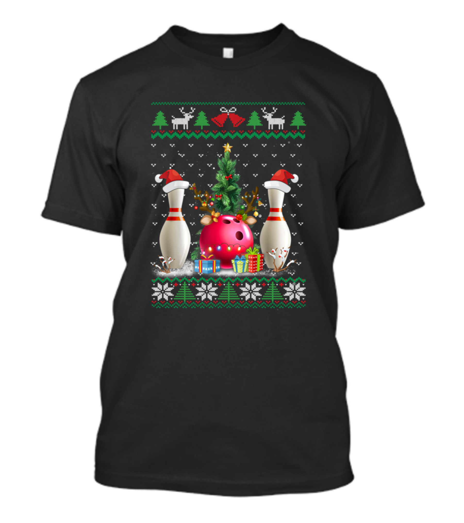 Funny Xmas Bowling Santa Hat Love Christmas Tree Reindeer T-Shirt