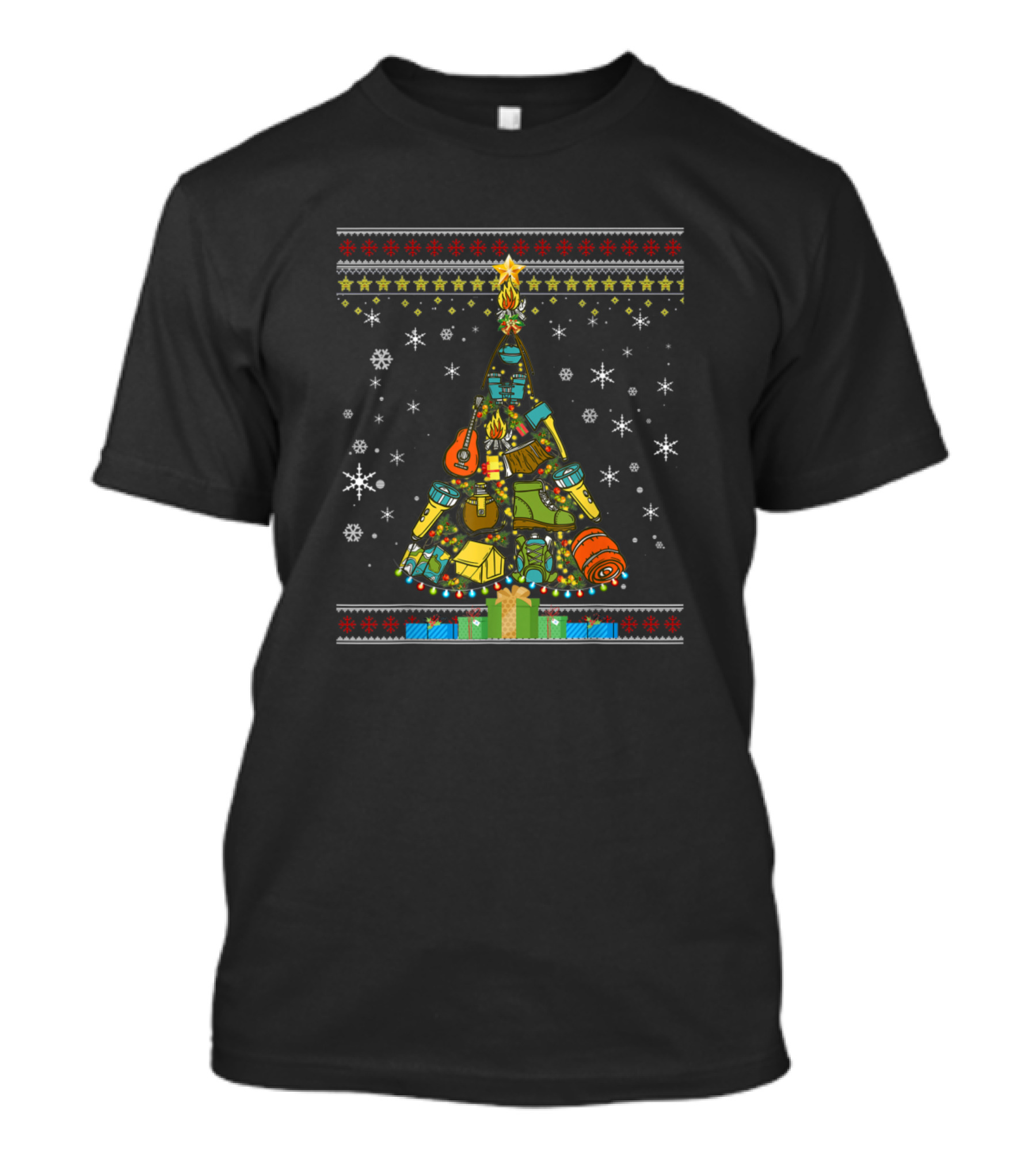 Funny Merry Christmas Tree Camping Gear Snowflakes T-Shirt