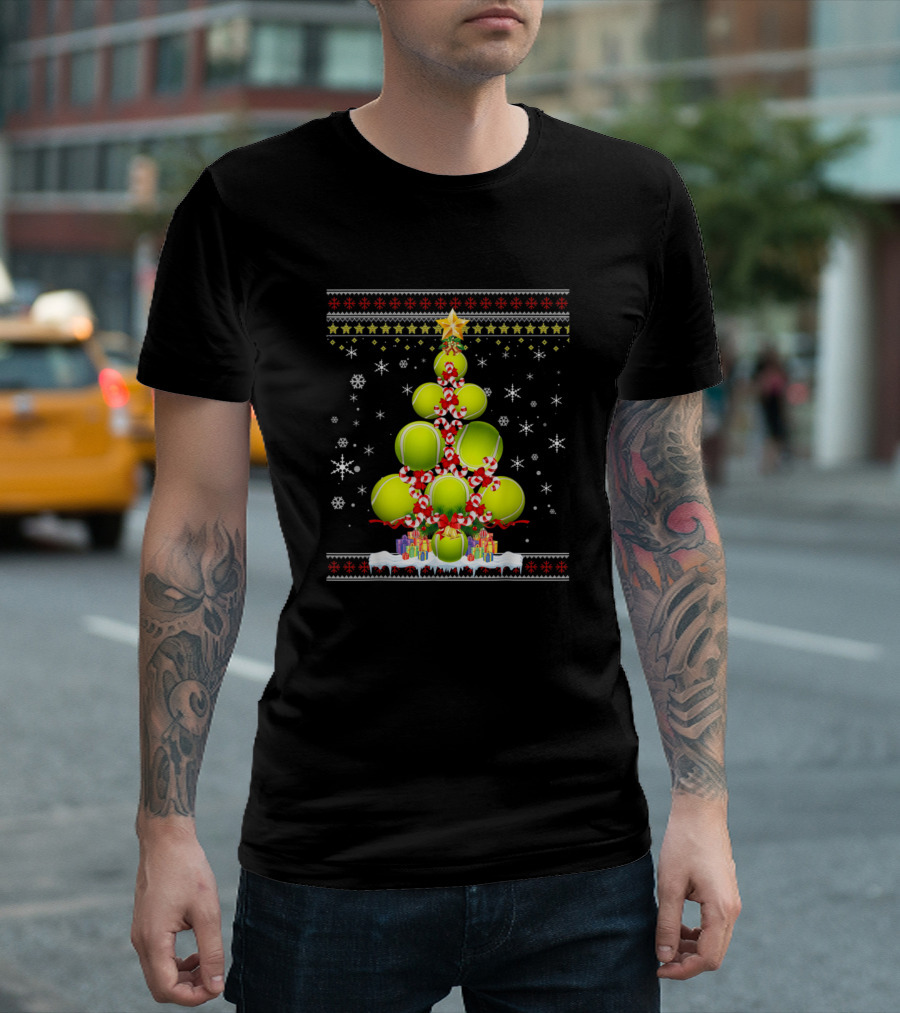 Funny Merry Christmas Tree Tennis Balls Holiday T-Shirt