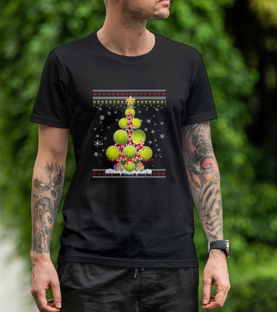 Funny Merry Christmas Tree Tennis Balls Holiday T-Shirt