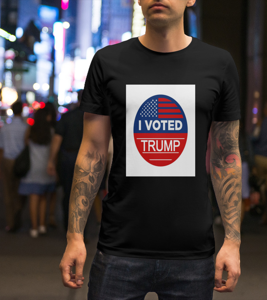 I Voted Trump American Flag Oval Badge T-Shirt