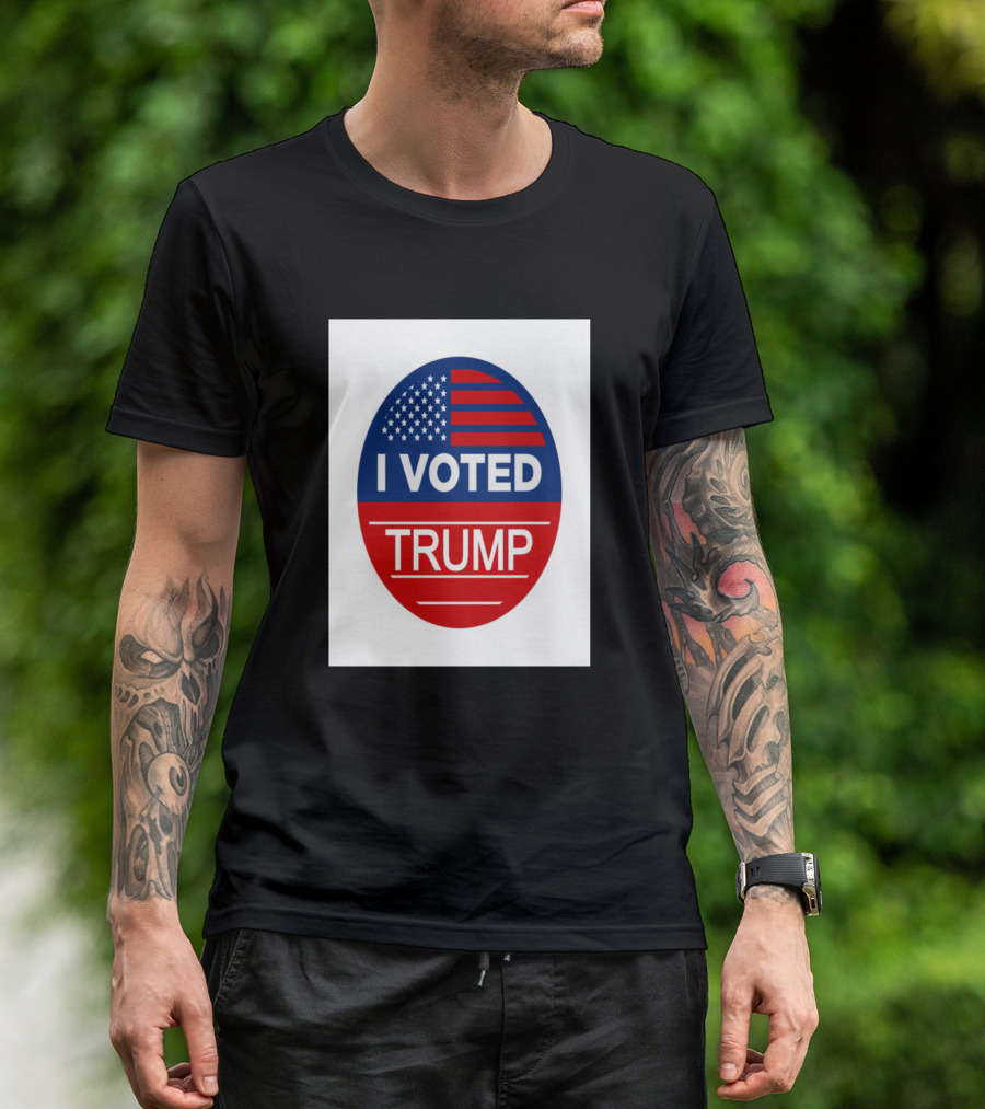I Voted Trump American Flag Oval Badge T-Shirt