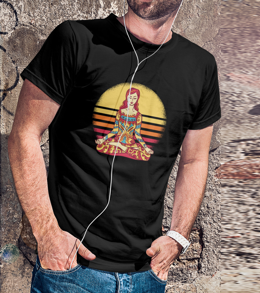 Mandala Yoga Woman Colorful Crossed Leg Pose Sunset Meditation T-Shirt