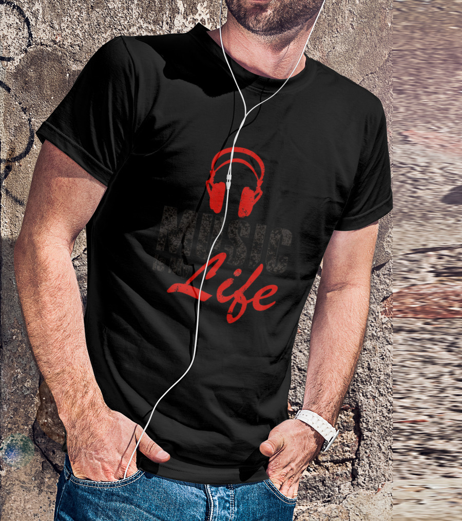 Music Is My Life Red Headphones T-Shirt